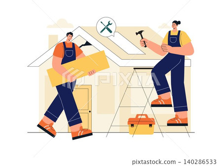 Home Renovation Services Illustration Featuring House Remodeling, Interior Improvement, Construction Workers, Repair Maintenance, and Home Upgrade 140286533