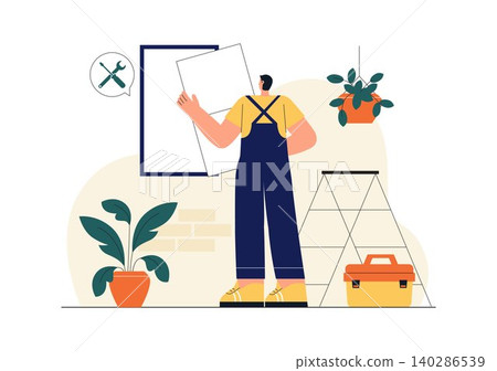 Home Renovation Services Illustration Featuring House Remodeling, Interior Improvement, Construction Workers, Repair Maintenance, and Home Upgrade Home Renovation Services Illustration Featuring House Remodeling, Interior Improvement, Construction Workers, Repair Maintenance, and Home Upgrade 140286539