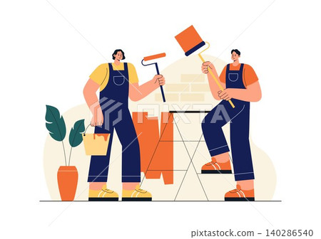Home Renovation Services Illustration Featuring House Remodeling, Interior Improvement, Construction Workers, Repair Maintenance, and Home Upgrade Home Renovation Services Illustration Featuring House Remodeling, Interior Improvement, Construction Workers, Repair Maintenance, and Home Upgrade 140286540