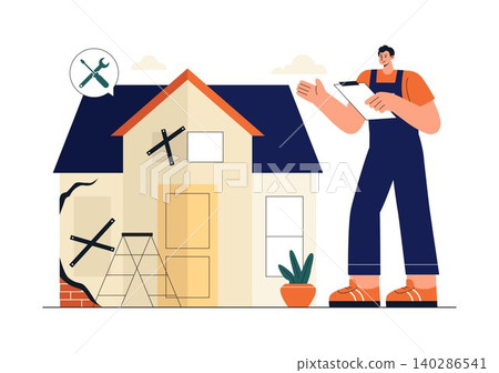 Home Renovation Services Illustration Featuring House Remodeling, Interior Improvement, Construction Workers, Repair Maintenance, and Home Upgrade Home Renovation Services Illustration Featuring House Remodeling, Interior Improvement, Construction Workers, Repair Maintenance, and Home Upgrade 140286541