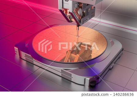 Robotic arms with silicon wafers for semiconductor manufacturing 140286636