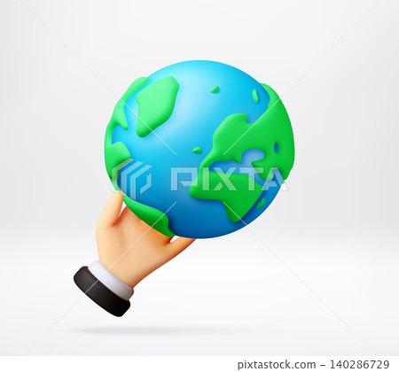 Hand holding a 3D Earth planet model. Hand holding a 3D Earth planet model. 140286729