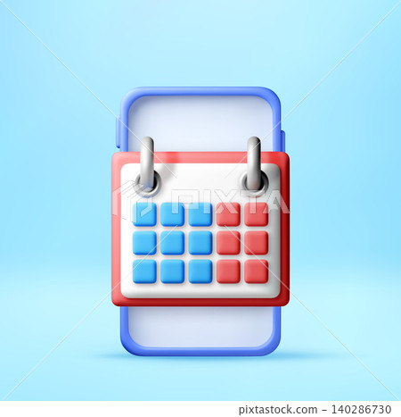 3D Smartphone with calendar display on screen. 140286730