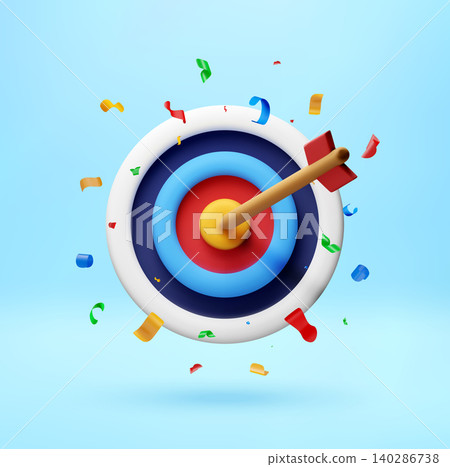 3d target with arrow in center bullseye. 140286738