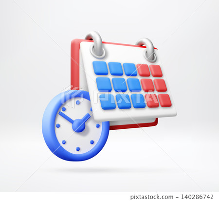 3D calendar icon with wall clock. 3D calendar icon with wall clock. 140286742