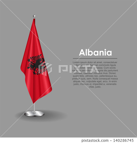 Albanian national flag on a metallic vertical stand. Vector illustration. Albanian national flag on a metallic vertical stand. Vector illustration. 140286745