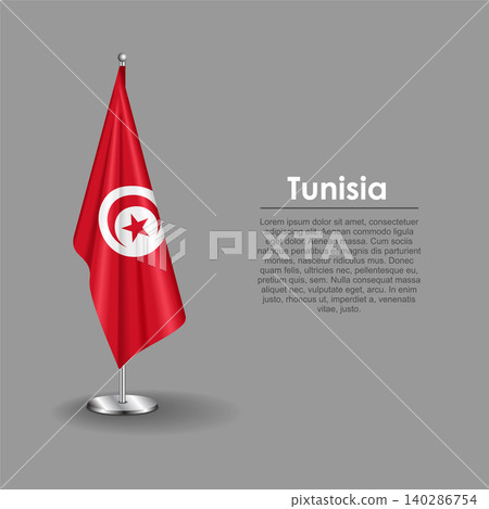 Tunisian national flag on a metallic vertical stand. Vector illustration. Tunisian national flag on a metallic vertical stand. Vector illustration. 140286754