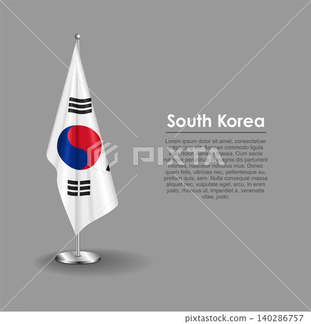 South Korean national flag on a metallic vertical stand. Vector illustration. South Korean national flag on a metallic vertical stand. Vector illustration. 140286757