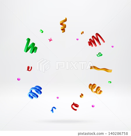 Colorful 3D confetti and ribbon streamers Colorful 3D confetti and ribbon streamers 140286758