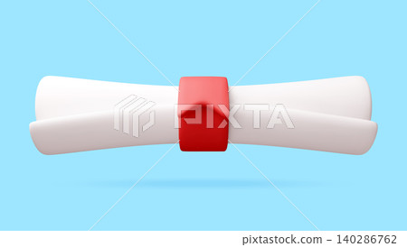3D Diploma scroll with red ribbon. 3D Diploma scroll with red ribbon. 140286762