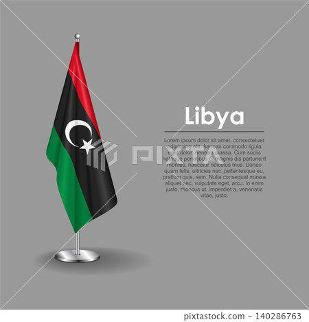 Libyan national flag on a metallic vertical stand. Vector illustration. Libyan national flag on a metallic vertical stand. Vector illustration. 140286763