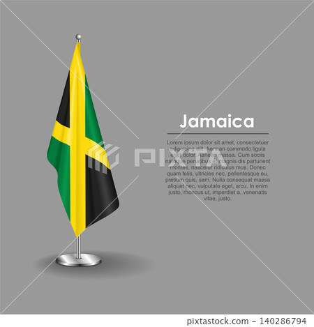 Jamaican national flag on a metallic vertical stand. Vector illustration. 140286794