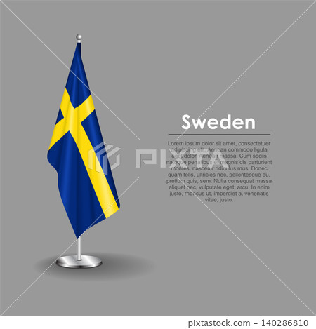Swedish national flag on a metallic vertical stand. Vector illustration. Swedish national flag on a metallic vertical stand. Vector illustration. 140286810