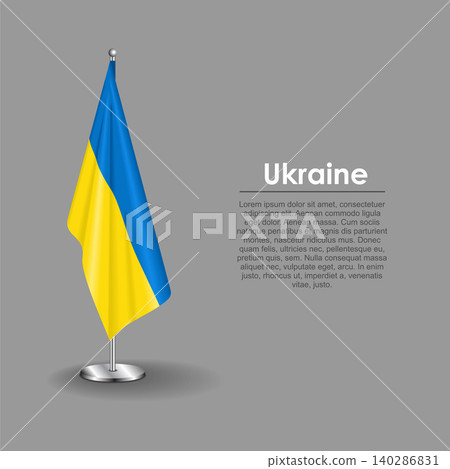 Ukrainian national flag on a metallic vertical stand. Vector illustration. Ukrainian national flag on a metallic vertical stand. Vector illustration. 140286831
