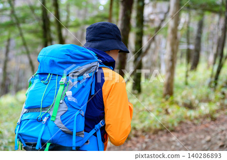 徒步旅行者在森林中行走 徒步旅行者在森林中行走 140286893