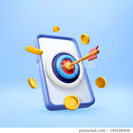 3d smartphone with target and arrow and gold coins 3d smartphone with target and arrow and gold coins 140286908