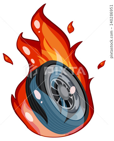Racing Car Tire on Fire Vector Illustration Racing Car Tire on Fire Vector Illustration 140286951