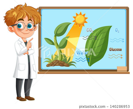 Young Scientist Explains Photosynthesis on Classroom Whiteboard Young Scientist Explains Photosynthesis on Classroom Whiteboard 140286953