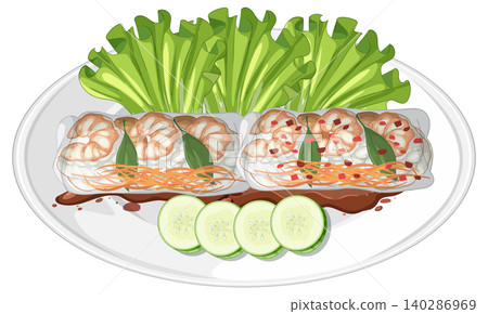 Fresh Shrimp Spring Rolls with Lettuce and Cucumber Slices Fresh Shrimp Spring Rolls with Lettuce and Cucumber Slices 140286969