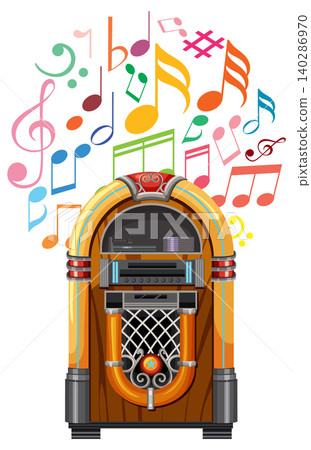 Retro Jukebox with Colorful Musical Notes 140286970