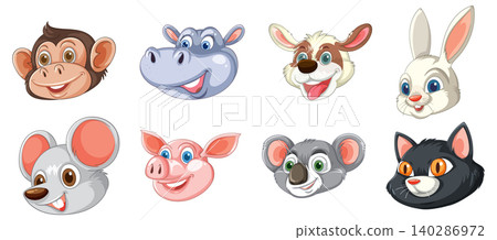 Cartoon Animal Faces Collection with Expressive Smiling Characters Cartoon Animal Faces Collection with Expressive Smiling Characters 140286972