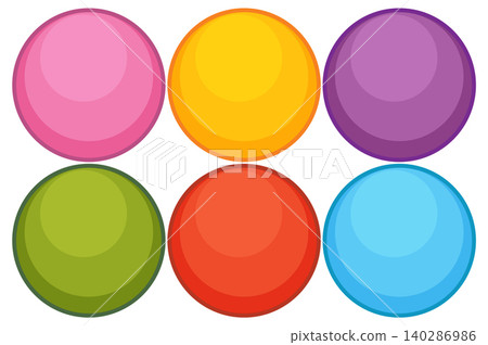 Six Colorful Glossy Circles in Two Rows 140286986