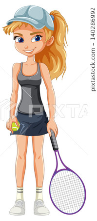 Young Female Tennis Player Illustration with Racket Young Female Tennis Player Illustration with Racket 140286992