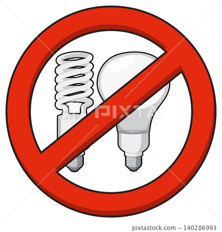Prohibition Sign Over Incandescent and CFL Light Bulbs Prohibition Sign Over Incandescent and CFL Light Bulbs 140286993