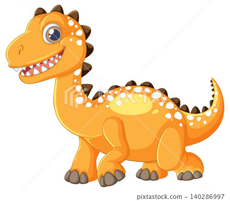 Smiling Cartoon Orange Dinosaur with Spotted Back 140286997