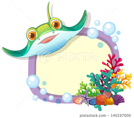 Smiling Cartoon Manta Ray With Coral Reef Frame Smiling Cartoon Manta Ray With Coral Reef Frame 140287000