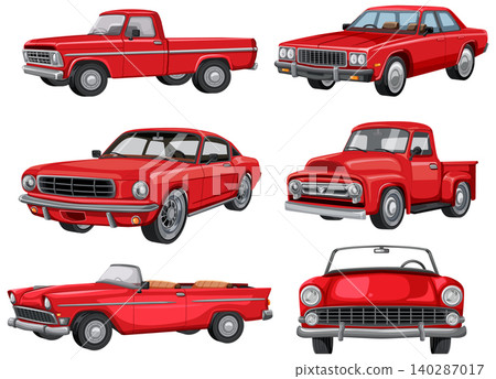 Classic Red Cars and Trucks Vector Collection Classic Red Cars and Trucks Vector Collection 140287017
