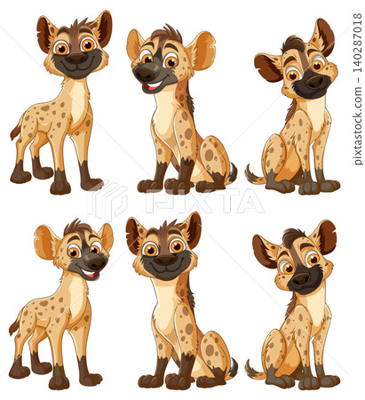 Cartoon Spotted Hyenas in Various Sitting and Standing Poses 140287018