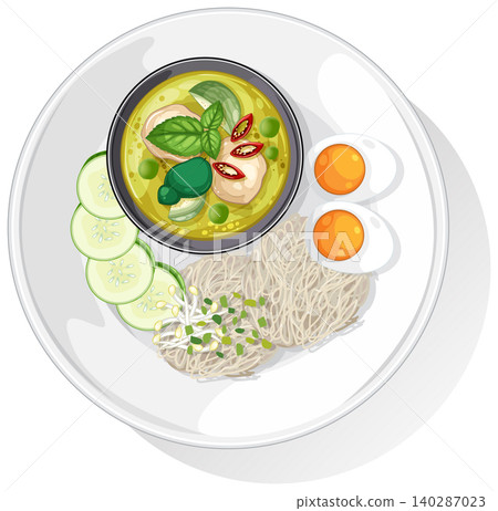 Asian Cuisine Vector Illustration with Noodles and Soup Asian Cuisine Vector Illustration with Noodles and Soup 140287023