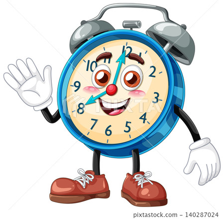 Cheerful Cartoon Alarm Clock Character Cheerful Cartoon Alarm Clock Character 140287024