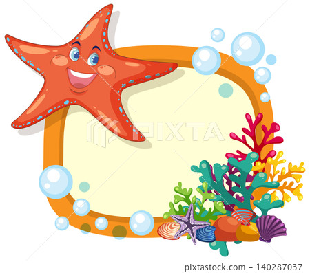 Smiling Starfish with Coral Frame and Underwater Bubbles Smiling Starfish with Coral Frame and Underwater Bubbles 140287037