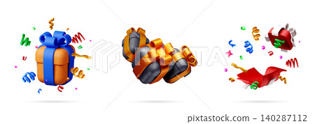 Collection of 3d vector gift box icon with ribbon Collection of 3d vector gift box icon with ribbon 140287112