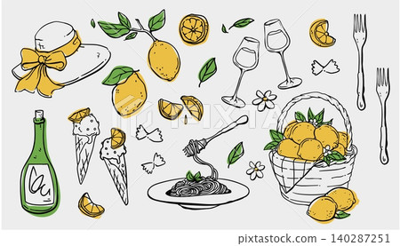 Sketch set of lemon branches and cutrus desserts Sketch set of lemon branches and cutrus desserts 140287251