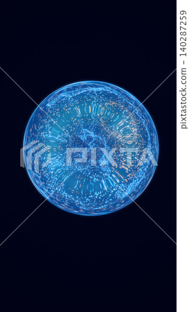 Abstract blue particle sphere with glowing dotted structure and luminous energy suspended on a dark background Abstract blue particle sphere with glowing dotted structure and luminous energy suspended on a dark background 140287259