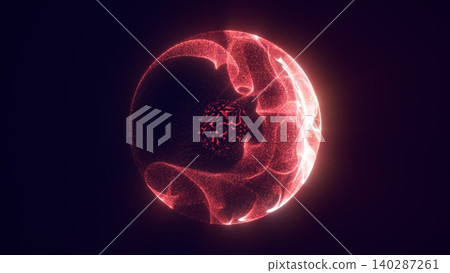 Abstract red glowing sphere with flowing particle shell and dark textured core on a dramatic cosmic background Abstract red glowing sphere with flowing particle shell and dark textured core on a dramatic cosmic background 140287261