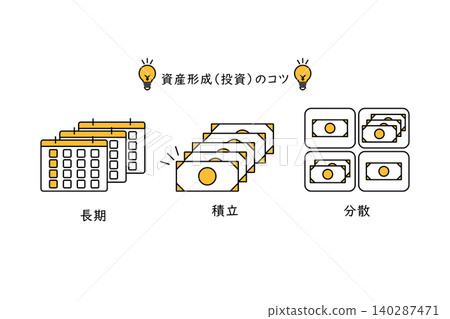 圖示說明了長期、定期和多元化投資的關鍵原則,這些原則對於財富累積、資產管理和投資至關重要。 圖示說明了長期、定期和多元化投資的關鍵原則,這些原則對於財富累積、資產管理和投資至關重要。 140287471