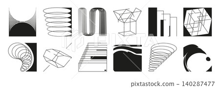 Y2K brutalist geometric icons set on white 140287477