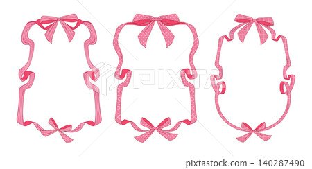 Whimsical pink ribbon frames with coquette bow Whimsical pink ribbon frames with coquette bow 140287490