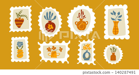 Cute floral stamp design, abstract flower motif Cute floral stamp design, abstract flower motif 140287491