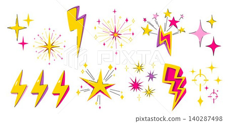 Colorful lightning bolt and star stickers set Colorful lightning bolt and star stickers set 140287498