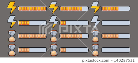 Pixel art game bars, lightning energy, time meter Pixel art game bars, lightning energy, time meter 140287531