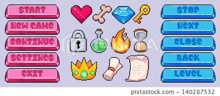 Pixel art game button collection, arcade item icon Pixel art game button collection, arcade item icon 140287532