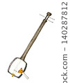 Realistic watercolor illustration of a shamisen (Japanese stringed instrument) [Hand-drawn] White background, cutout, with space for copying 140287812