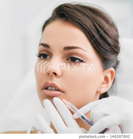 woman having lip injections, procedure lip augmentation woman having lip injections, procedure lip augmentation 140287892