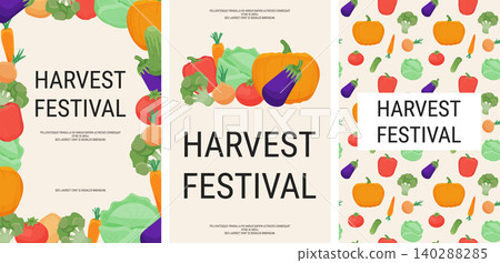 harvest festival. vegetables template set for poster. Vector autumn illustration. 140288285