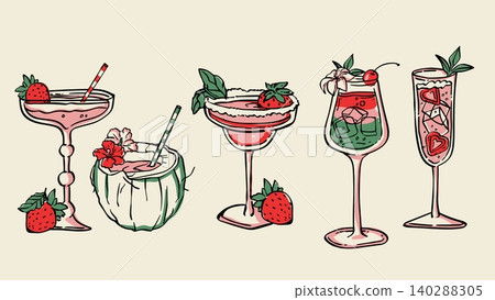 Sketch collection of cocktails in elegant glasses Sketch collection of cocktails in elegant glasses 140288305